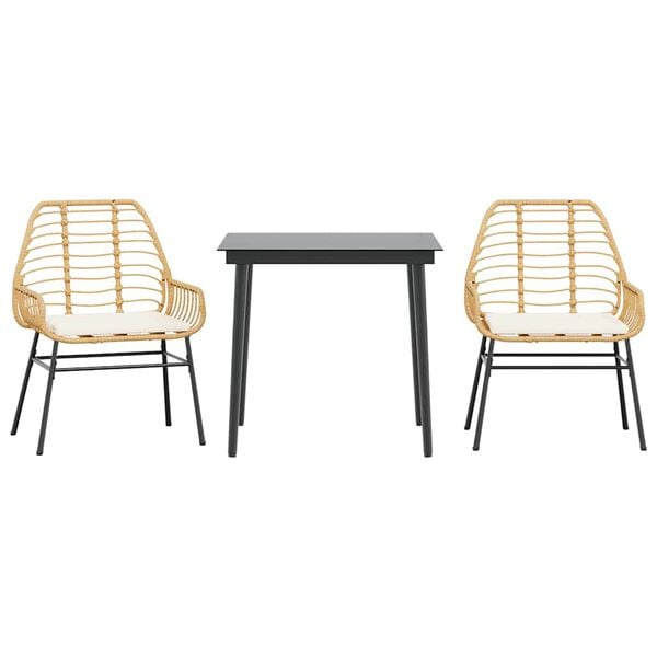 vidaXL 3-dijelni vrtni blagovaonski set s jastucima poliratan i staklo