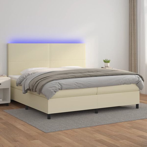 vidaXL Krevet box spring s madracem LED krem 200x200cm od umjetne kože