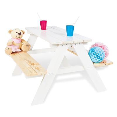 Pinolino dječji stol za piknik s klupama Nicki für 4 drveni bijeli