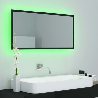 vidaXL LED kupaonsko ogledalo visoki sjaj crno 90x8,5x37 cm akrilno