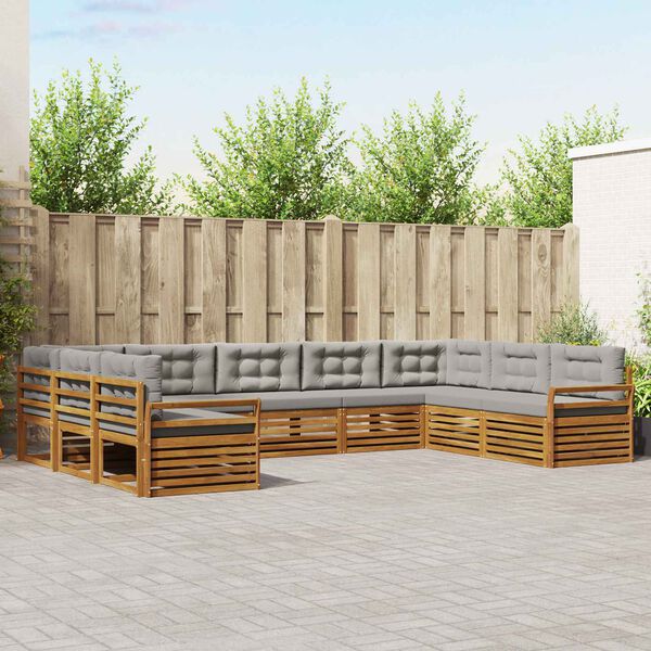 vidaXL Setovi sofa 9 pcs Prirodna i svijetlo siva Čvrsto drvo akacije
