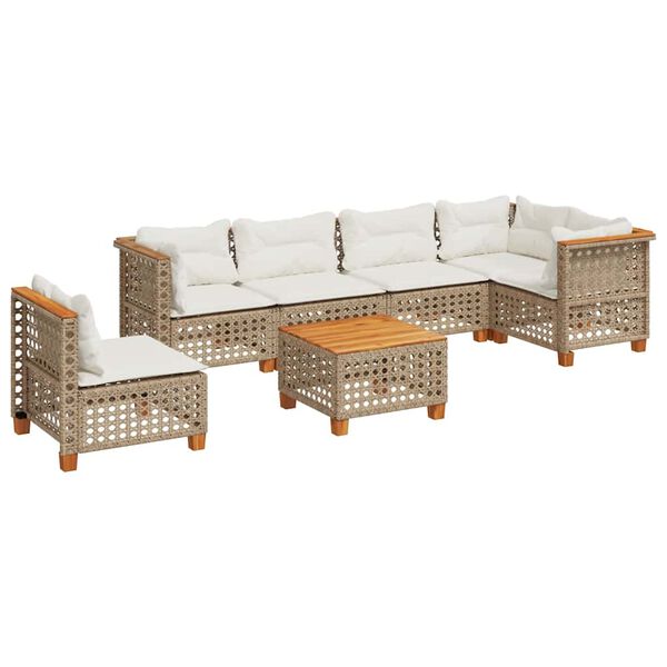 vidaXL 7-dijelni set vrtnih sofa od poliratana s jastucima bež