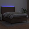vidaXL Krevet box spring s madracem LED smeđi 140x200 cm umjetna koža