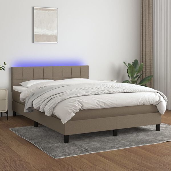 vidaXL Krevet box spring s madracem LED smeđesivi 140x190 cm tkanina