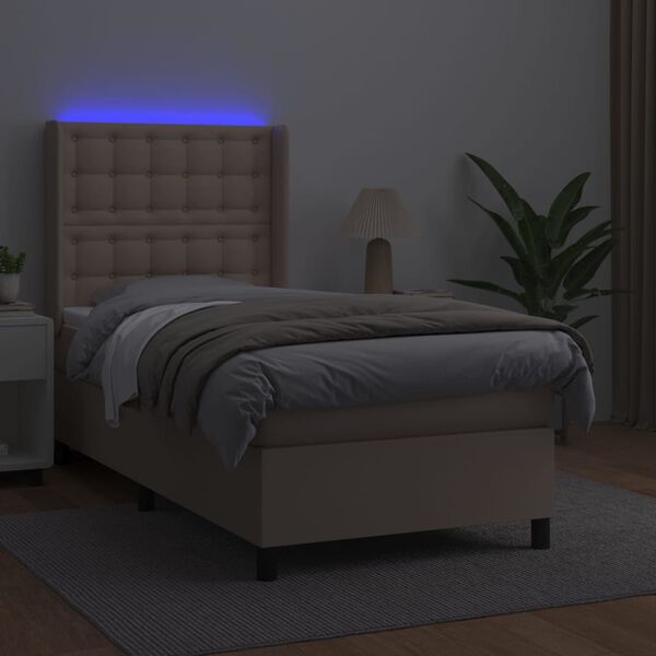 vidaXL Krevet box spring madrac LED cappuccino 90x190cm umjetna koža
