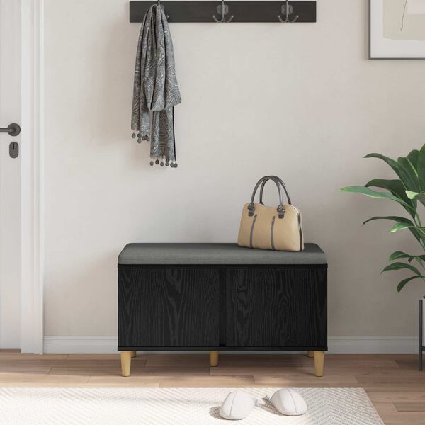 vidaXL Klupa za hodnik s jastukom s vratima Crni hrast 80 x 38 x 46 cm