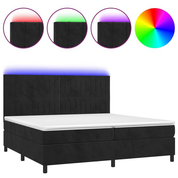 vidaXL Krevet box spring s madracem LED crni 200x200 cm bar&scaron;un