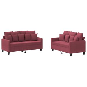 vidaXL 2-dijelni set sofa s jastucima crvena boja vina od tkanine