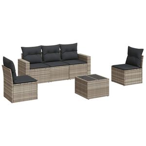 vidaXL 6-dijelni set vrtnih sofa od poliratana s jastucima svjetlosivi