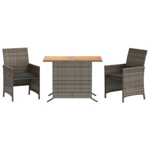 vidaXL 3-dijelni bistro set od poliratana s jastucima sivi