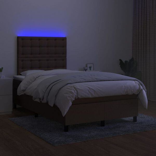 vidaXL Krevet box spring s madracem LED tamnosmeđi 120x200 cm tkanina
