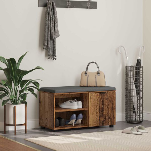 vidaXL Klupa za hodnik s jastukom Staro drvo 80 x 38 x 46 cm