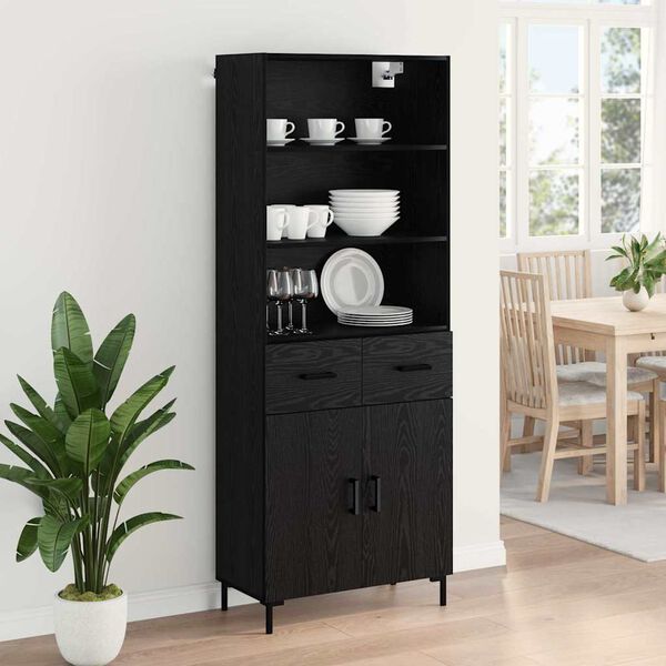 vidaXL Highboard Crni hrast 69,5 x 34 x 180 cm Konstruirano drvo
