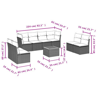 vidaXL 9-dijelni set vrtnih sofa s jastucima bež od poliratana