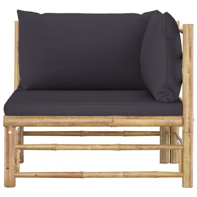 vidaXL Kutna vrtna sofa od bambusa s tamnosivim jastucima