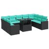 vidaXL 10-dijelni set vrtnih sofa s jastucima crni poliratana bagrem