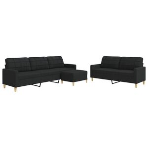 vidaXL 3-dijelni set sofa s tabureom crni od tkanine