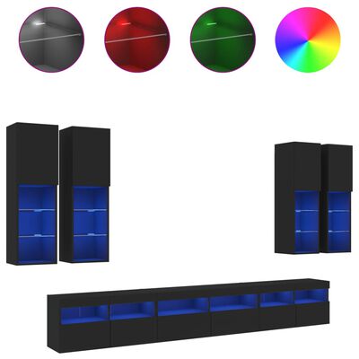 vidaXL 7-dijelni set zidnih TV ormarića s LED svjetlima crni