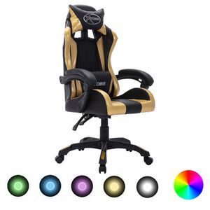 vidaXL Igraća stolica s RGB LED svjetlima zlatno-crna od umjetne kože