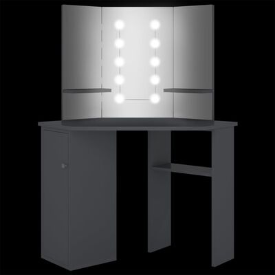 vidaXL Kutni toaletni stolić s LED svjetlima sivi 111 x 54 x 141,5 cm