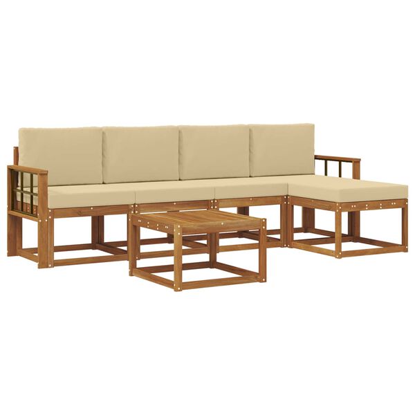 vidaXL Set vanjskih sofa 6 pcs Prirodna i bež Čvrsto drvo akacije