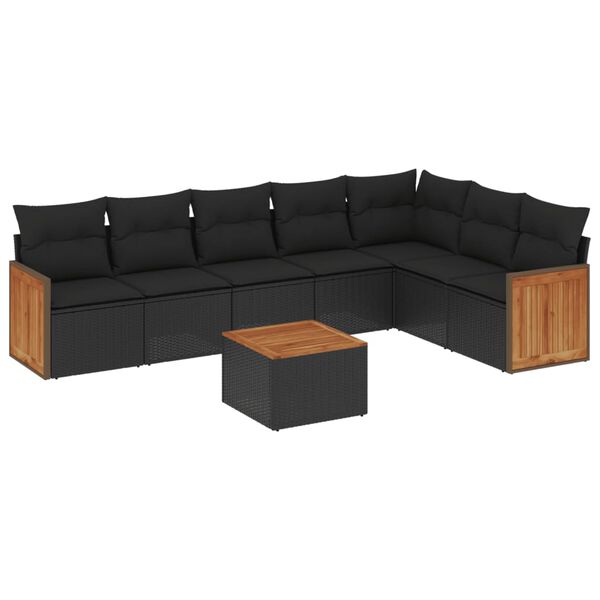 vidaXL 8-dijelni set vrtnih sofa od poliratana s jastucima crni
