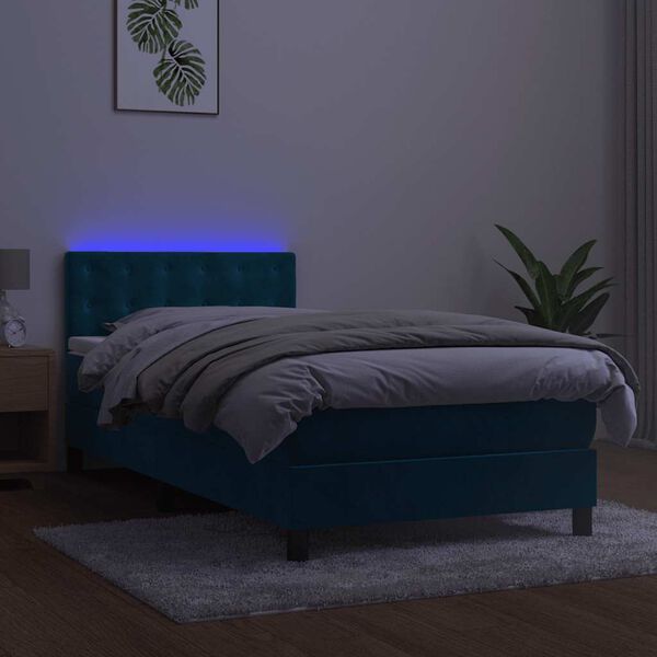 vidaXL Krevet box spring s madracem LED tamnoplavi 90x190 cm bar&scaron;un