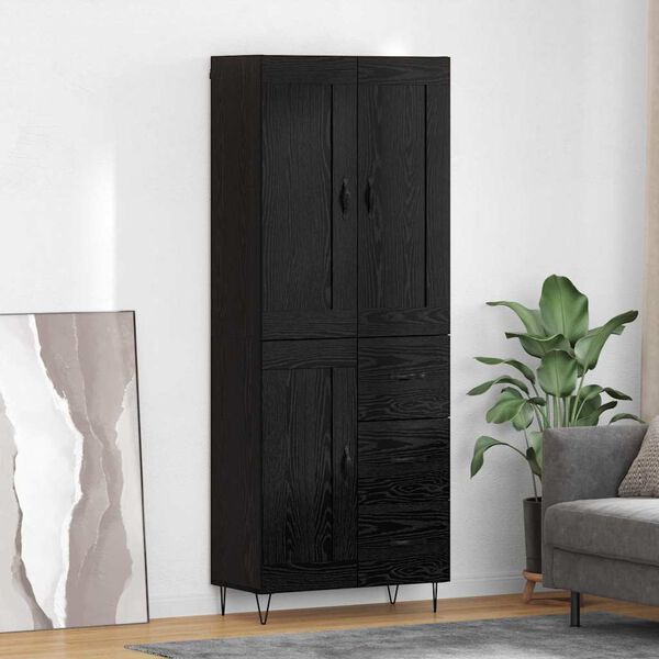 vidaXL Highboard Crni hrast 69,5 x 34 x 180 cm Konstruirano drvo