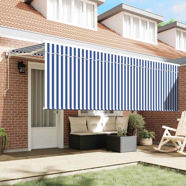 vidaXL Skrovita tenda Plava i bijela 400 x 200 cm Poliester i aluminij