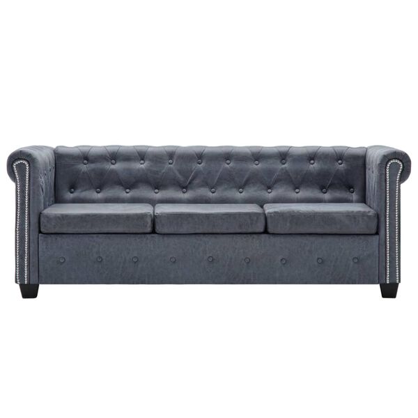 vidaXL Set sofa Chesterfield od umjetne bru&scaron;ene kože sivi