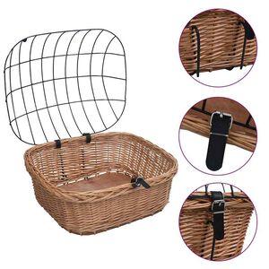 vidaXL Prednja ko&scaron;ara za bicikl s poklopcem 50x45x35 cm prirodna vrba