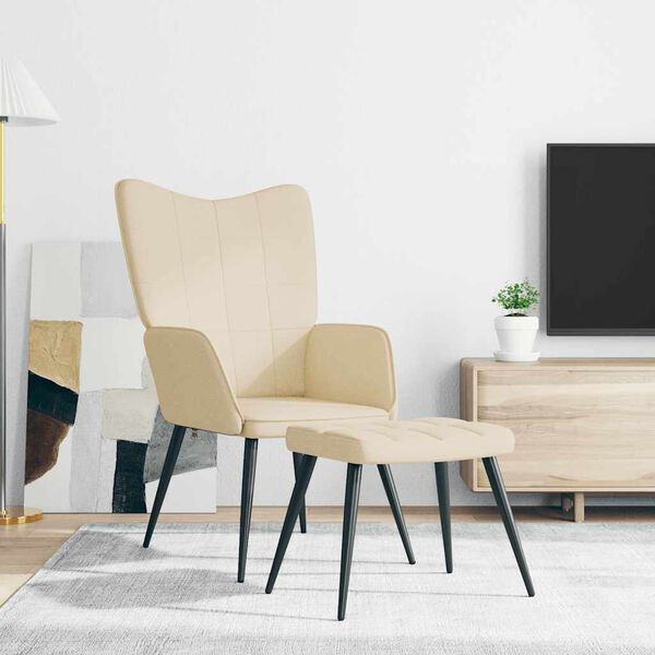 vidaXL Stolica za opu&scaron;tanje s osloncem za noge krem od tkanine