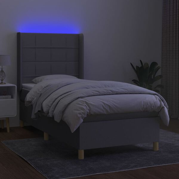 vidaXL Krevet box spring s madracem LED svjetlosivi 80x200 cm tkanina