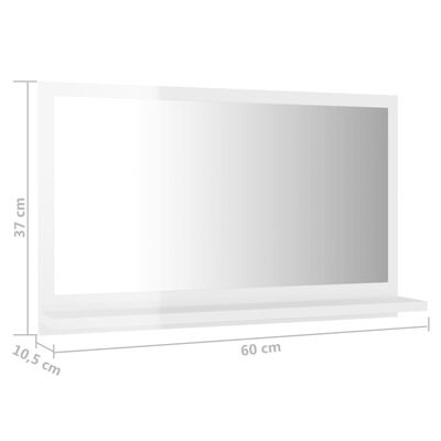 vidaXL Kupaonsko ogledalo visoki sjaj bijelo 60 x 10,5 x 37 cm drveno