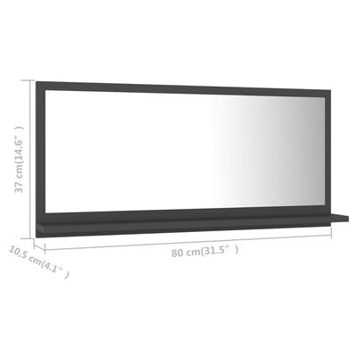 vidaXL Kupaonsko ogledalo sivo 80 x 10,5 x 37 cm konstruirano drvo