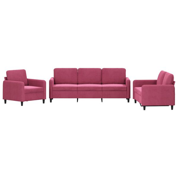 vidaXL 3-dijelni set sofa crvena boja vina bar&scaron;unasti