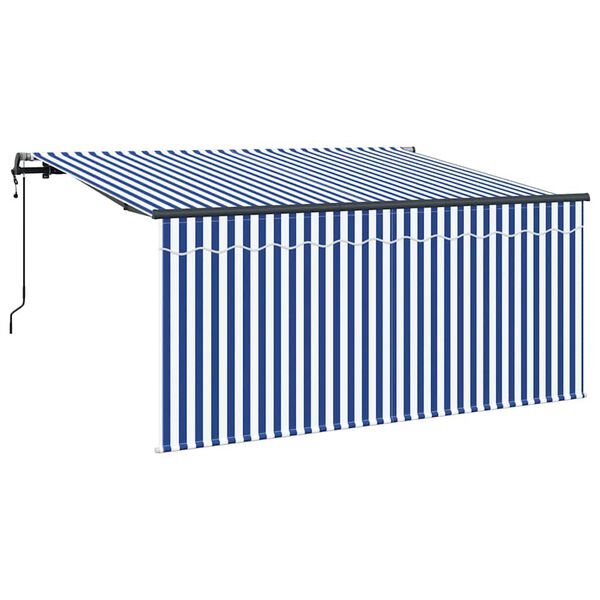 vidaXL Skrovita tenda Plava i bijela 300 x 200 cm Poliester i aluminij