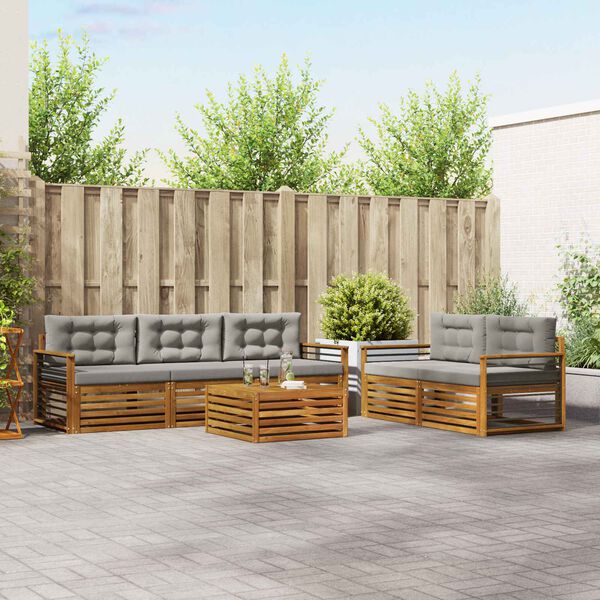 vidaXL Set vanjskih sofa s jastukom 6 pcs Prirodna i svijetlo siva