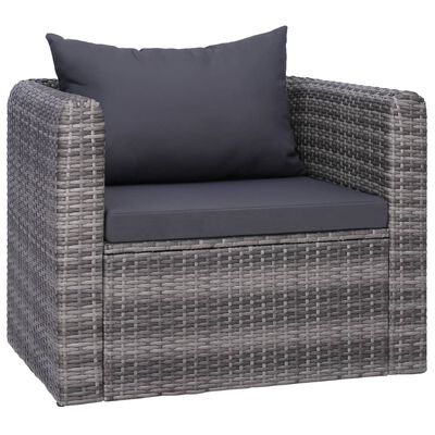 vidaXL Vrtna stolica od poliratana s jastukom i jastučićem siva