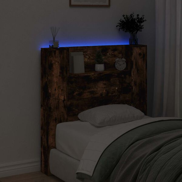 vidaXL Uzglavlje S LED lampica Dimljeni hrast 100 x 16,5 x 103,5 cm