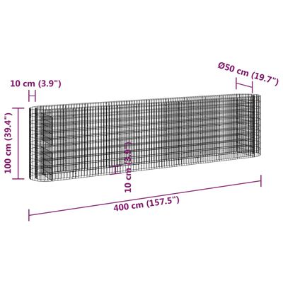 vidaXL Gabionska povišena gredica od pocinčanog željeza 400x50x100 cm