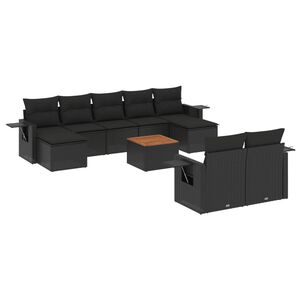 vidaXL 10-dijelni set vrtnih sofa s jastucima crni od poliratana