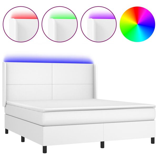 vidaXL Krevet box spring s madracem LED bijeli 180x200 cm umjetna koža