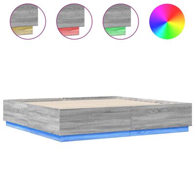 vidaXL Okvir za krevet s LED svjetlima boja hrasta 200 x 200 cm drveni