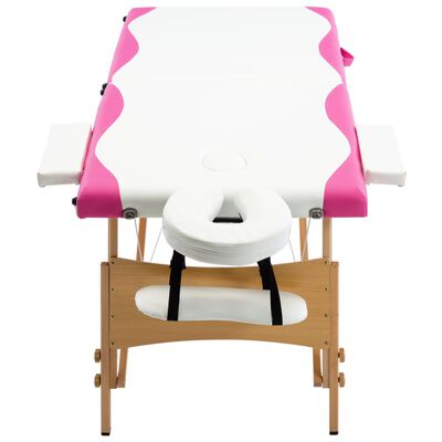 vidaXL Sklopivi stol za masažu s 2 zone drveni bijelo-ružičasti