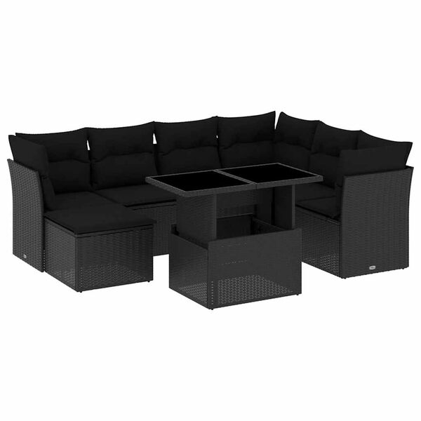 vidaXL 8-dijelni set vrtnih sofa od poliratana s jastucima crni