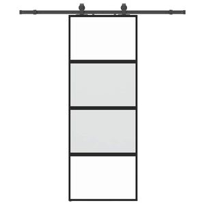 vidaXL Klizna vrata s priborom crna 76 x 205 cm kaljeno staklo
