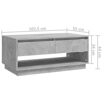 vidaXL Stolić za kavu siva boja betona 102,5 x 55 x 44 cm od iverice