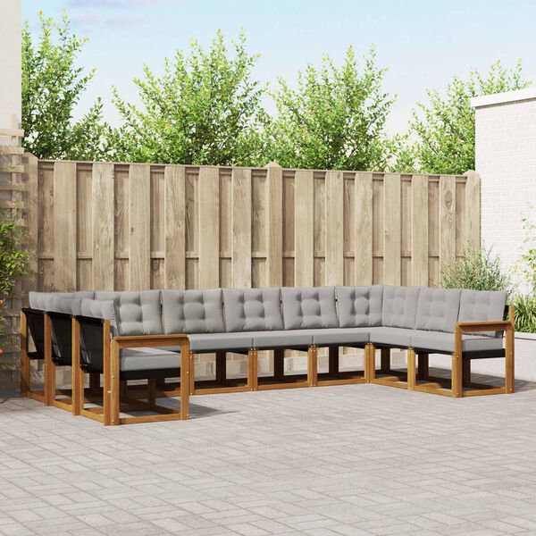 vidaXL Set vanjskih sofa s jastukom 10 pcs Prirodna i svijetlo siva