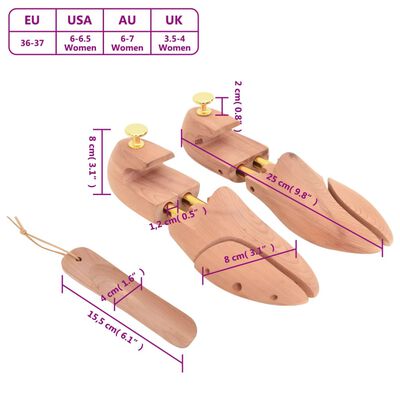 vidaXL Napinjač za cipele sa žlicom EU 36-37 od masivne cedrovine